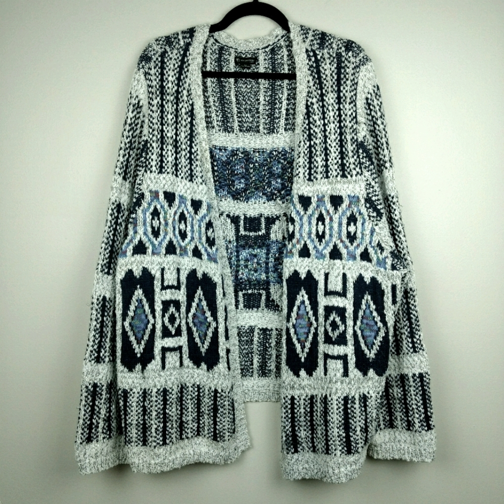 New Directions Curvy Plus Aztec Long Open Sweater